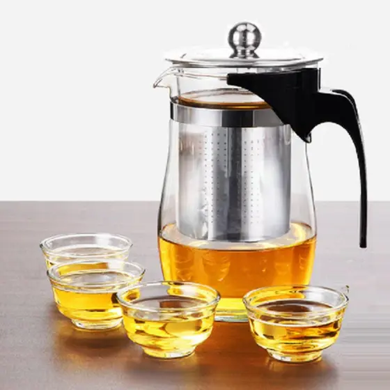 Chaleira Bule De Vidro 500ml Com Filtro De Aço Inoxidável Com 4 Xícara 6686