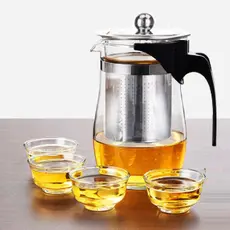 Chaleira Bule De Vidro 500ml Com Filtro De Aço Inoxidável Com 4 Xícara 6686