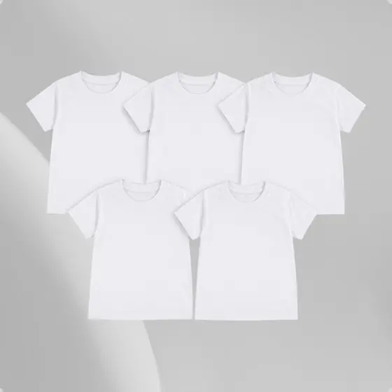 Kit 5 Camisetas 100% Algodão Meia Malha Premium Manga Curta Branco Infantil Conforto Dia a Dia