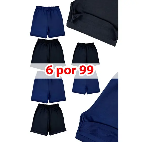 Kit 6 Bermudas Infantil de Moletinho Marinho e Preto