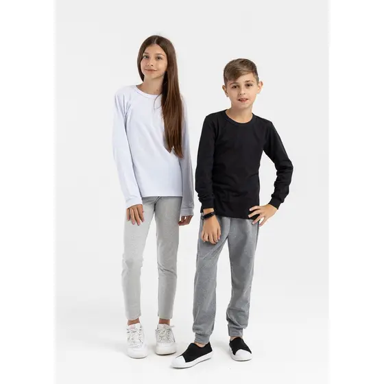 Kit 2 Camisetas Meia Malha 100% Algodão Premium Manga Longa Infantil Menino e Menina Sortido