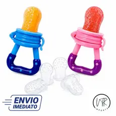Chupeta Mordedor Alimentadora Bebê De Silicone Porta Fruta e remédios Azul e Rosa Prático