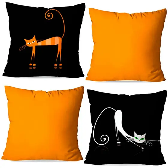 Kit Capas de Almofadas Decorativas OXFORD 45X45 – Gatos Amarelo Estampa Frente e Verso com Zíper Invisível  Linda Decor