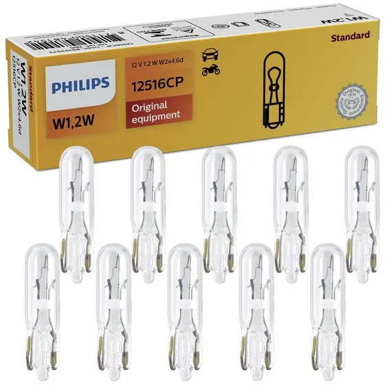 10 Lâmpada Philips Esmagada Base Vidro W1.2w 12v W2x4.6d