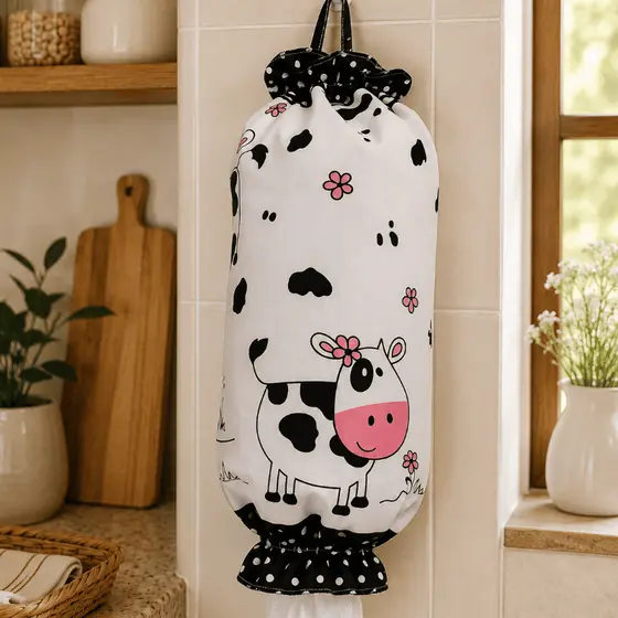 Puxa Saco Estampado Porta Sacolas Organizador para Cozinha Prático e Decorativo
