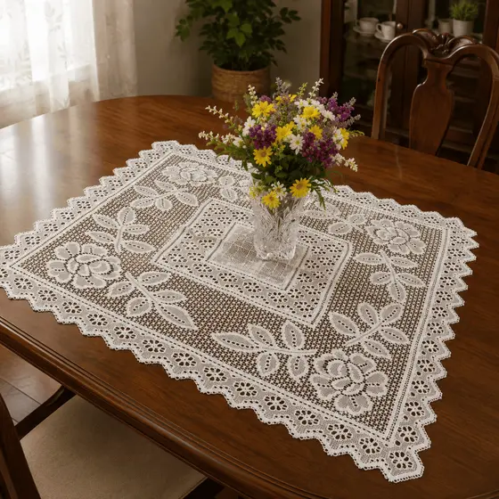 Centro de Mesa Rendado 70x70cm Toalha de Mesa Renda Decorativa Quadrada para Sala Cozinha