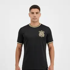 Camisa Corinthians Masculina Preto com Dourado Original Dry Licenciada Brasão emborrachado Black Gold