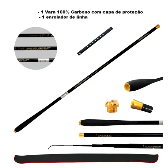 Vara Pesca Telescópica Fly Fishing 3,60M 100% Fibra de Carbono Mão Linha Monofilamento Enrolador