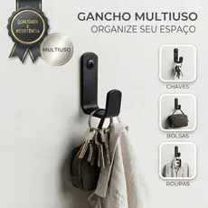 Gancho Parede Preto Fosco Multiuso Kit 1 2 5 6 8 Peças Suporte Roupas Toalhas Bolsas Chaves Organizador Metal