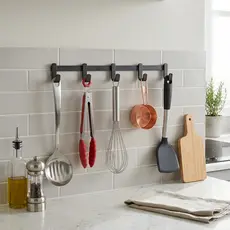 Cabideiro Parede 5 Ganchos Suporte Utensílios Organizador Aço Preto Fosco 40cm