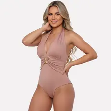 Maiô Feminino Modelador Afina Cintura Decote Nude Luxo Com Bojo