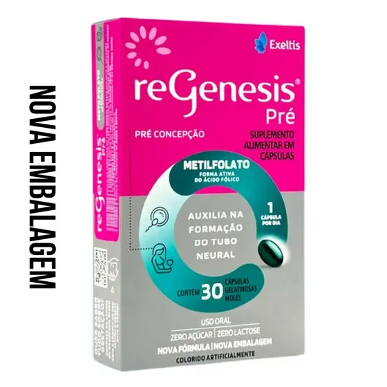 Regenesis Pré 30 Capsulas Acido Fólico Metilfolato B12 fonte de ômega