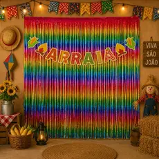 Painel Kit Festa Junina Faixa Arraiá Cortina Metalizada Decoração