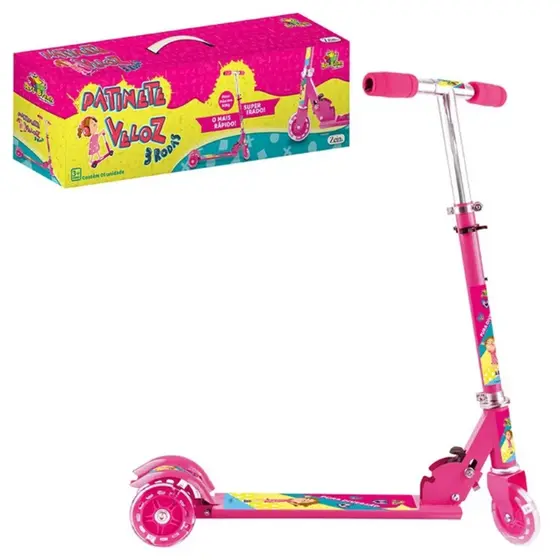 Patinete Infantil 3 Rodas com Luz LED Dobrável Altura Regulável Menino Menina 3+ Anos Resistente