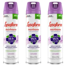Kit 3 Desinfetante Lysoform Aerossol Lavanda 360ml