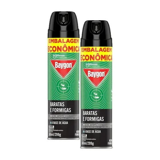 Kit 2 Inseticida Aerossol Baygon à Base de Água 360ml 