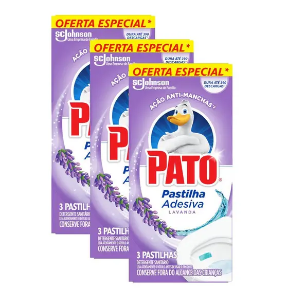 Kit 3 Detergentes Sanitário Pastilha Adesiva Pato Lavanda 3un 20% de Desconto