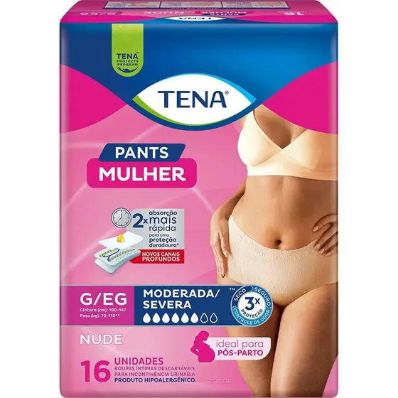 Calcinha Descartável Roupa Íntima Tena Pants Mulher Nude G/EG 16 Unidades