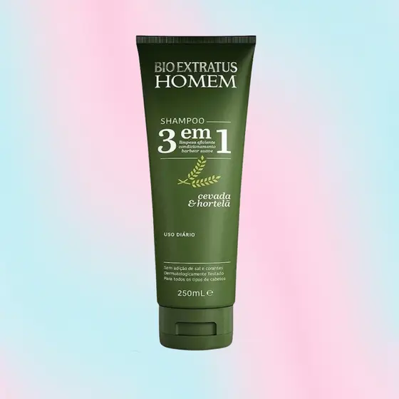 Shampoo Homem 3 em 1 Bio Extratus 250ml Cevada e Hortelã