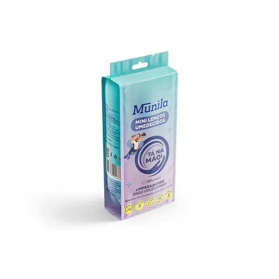 Kit 8 Mini Lenços Umedecidos Tá na Mão Munila 64 Unidades Portátil Compacto e fácil de transportar