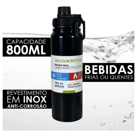 Garrafa Térmica Água Squeeze 800ml Inox Academia Quente Frio