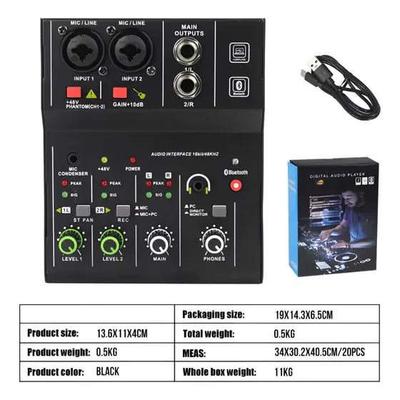 2 Way Black - Mixer De 4 Canais Com Bluetooth Usb Home Stage