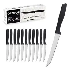 Facas Churrasco Line 12 Peças Aço Inox Cabo Preto