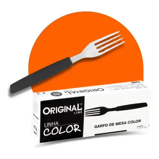 Kit 12 Garfos Mesa Restaurante Aço Inox Color Cabo Preto