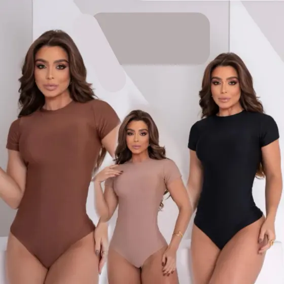 Kit 3 Body Feminino Suplex Com Forro Manga Curta Liso Basico Bori Roupa Feminina