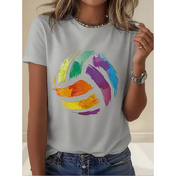 Camiseta Feminina Estampa Aquarela Bola Volei 100% Algodao