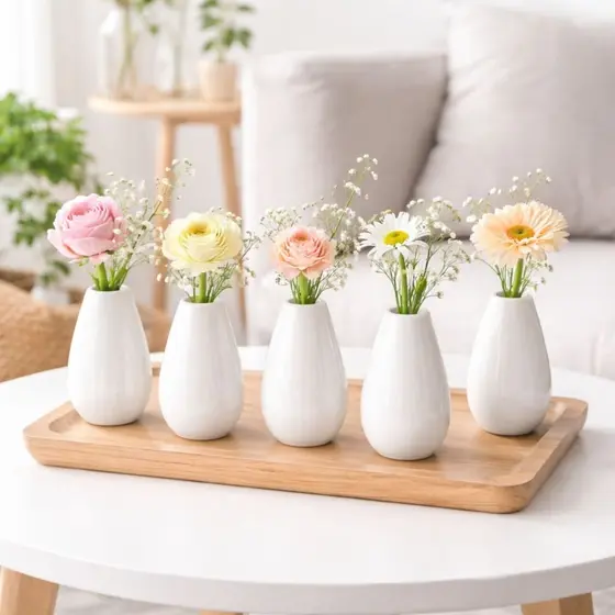 5 Mini Vasos De Cerâmica Branco Decorativo Mesa Sala Aparador Lavabo Arranjo Floral Delicado Moderno