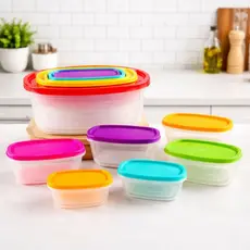 Kit 7 Potes Hermeticos Organizadores Tampa Colorida Plastico Resistente Cozinha Geladeira Empilhavel