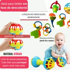 Kit 8 Peças Chocalho Divertido Bolinha Mordedor Brinquedo de Bebe Silicone 8 pçs