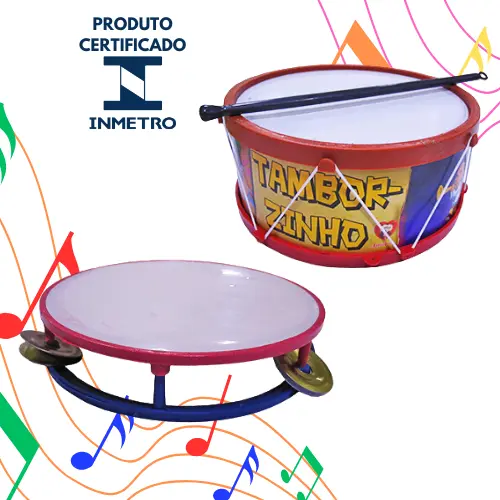 Kit Pandeiro e Tambor Maluco Infantil Colorido Musical Pronta Entrega Promoção