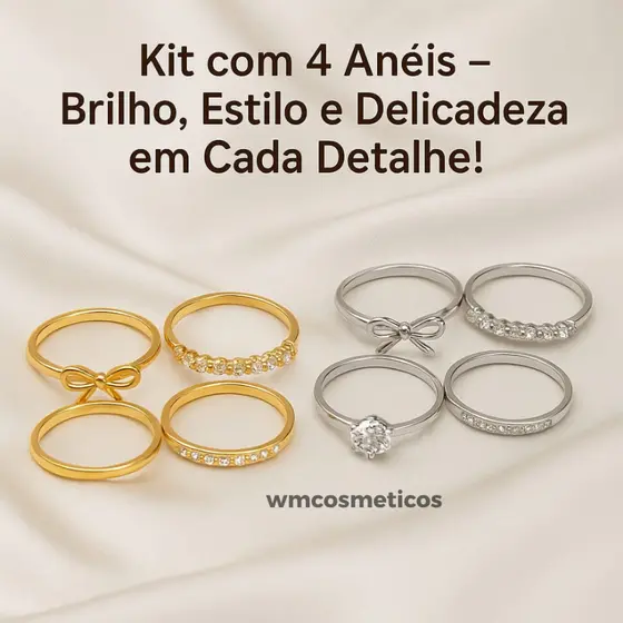 Kit Com 4 Anéis N°18 Folheados Puro Luxo Excelente Qualidade