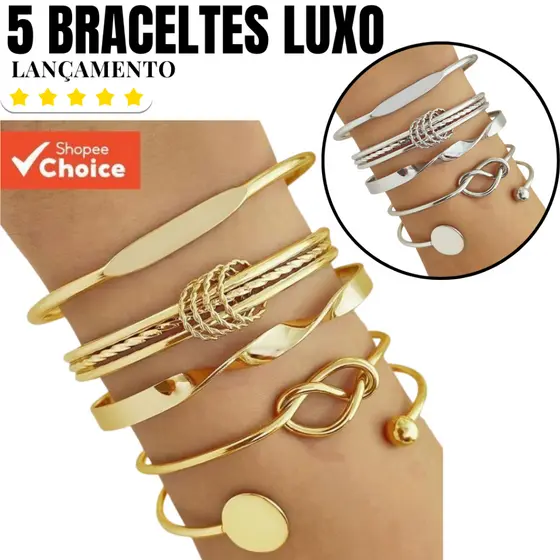 ✨ Kit 5 Pulseiras Braceletes Femininas – Elegância, Estilo e Joias da Sorte 💎