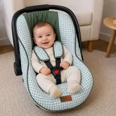 Capa De Bebê Conforto C/ Protetor De Cinto Xadrez 100% Algodão - 03 Peças