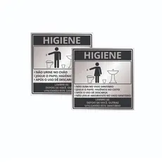 Kit com 2 Placas Indicação Higiene Banheiro Masculino e Feminino Alumínio 15x15cm