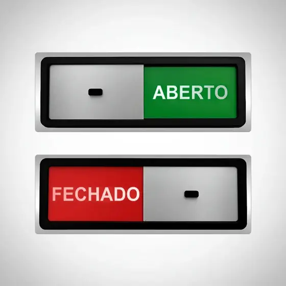 Placa c/ Trilho - Porta Aberto e Fechado em Alumínio - 20x7cm