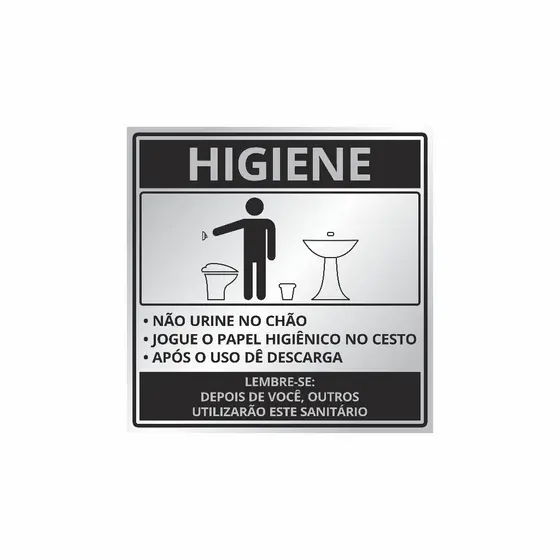 Placa Indicação Preta Higiene Sanitário Masculino Alumínio 15 x 15cm