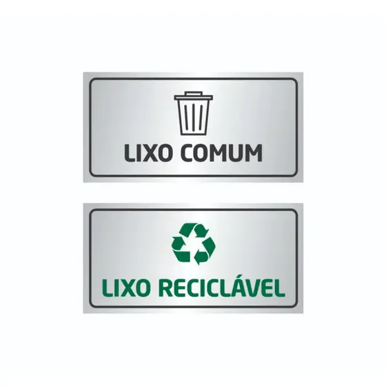 Kit Placas em Alumínio Lixo Comum E Reciclável ou Lixo Orgânico e Reciclável 16x8cm