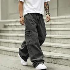 Calça Cargo Unissex Larga Baggy Wide Leg Streetwear Skate Hip Hop Oversized Casual Cordão Ajustável Bolsos Cargo Moda