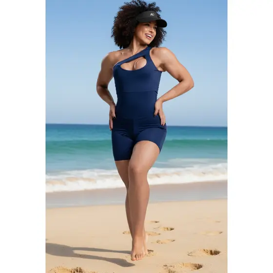 Macacão Macaquinho Fitness Feminino Azul Marinho AQN Sport versáril para treinos e corrida