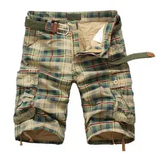 Shorts de praia xadrez casual masculino, calças curtas com camuflagem militar, macacão cargueiro masculino, shorts, moda camuflada, 2023