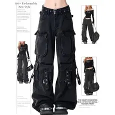 PB & ZACargo Perna Reta Jeans Mulheres Y2k Harajuku Baggy Retro Para Cinto Velho Coreano Cintura Alta Calças Jeans Hip H