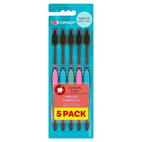 Escova Condor Classic Flex Macia Sortidas - Embalagem com 5 Unidades