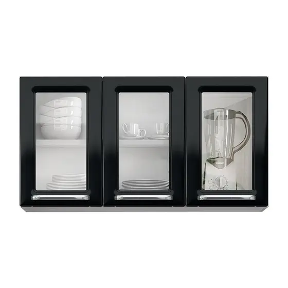 Armário Itatiaia Luce 105 3500001242, 3 Portas de Vidro, Preto