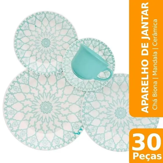 Aparelho de Jantar/Chá Biona Mandala, Cerâmica, 30 Peças