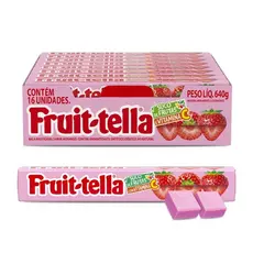 Bala Fruit tella de Morango Mastigável Embalagem com 16 Unidades