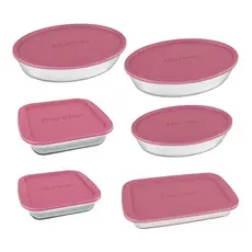 Conjunto de Assadeiras de Vidro Marinex | Com Tampa Rosa 6 Peças